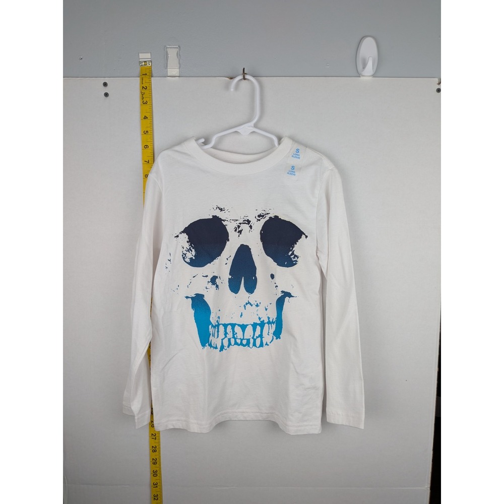 The Children's Place Boys Skull‎ Graphic Long Sleeve Tee White Blue Size S 5/6